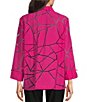 Color:Bright Pink - Image 2 - Woven Burnout Wire Collar 3/4 Sleeves Button-Front Tunic