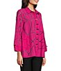 Color:Bright Pink - Image 3 - Woven Burnout Wire Collar 3/4 Sleeves Button-Front Tunic