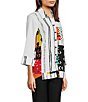 Color:Multi - Image 3 - Woven Crinkle Multi Abstract Print Point Collar 3/4 Sleeve Asymmetrical Hem Button-Front Tunic