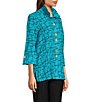 Color:Turquoise - Image 3 - Woven Crinkle Wire Collar 3/4 Sleeve Button-Front Tunic