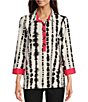 Color:Black White - Image 1 - Woven Pop Over Point Collar Cuffed 3/4 Sleeve Button Placket Printed Tunic
