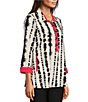 Color:Black White - Image 4 - Woven Pop Over Point Collar Cuffed 3/4 Sleeve Button Placket Printed Tunic