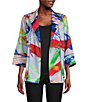 Color:Abstract Multi - Image 1 - Woven Printed Collared 3/4 Sleeve Reversible Jacket