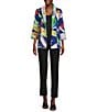 Color:Abstract Multi - Image 3 - Woven Printed Collared 3/4 Sleeve Reversible Jacket