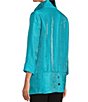 Color:Turquoise - Image 5 - Woven Shimmer Stand Ruffle Collar 3/4 Sleeves Button-Front Tunic