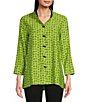 Color:Soft Lime - Image 1 - Woven Wire Collar 3/4 Sleeve Button-Front Printed Tunic