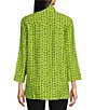 Color:Soft Lime - Image 2 - Woven Wire Collar 3/4 Sleeve Button-Front Printed Tunic