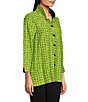 Color:Soft Lime - Image 3 - Woven Wire Collar 3/4 Sleeve Button-Front Printed Tunic
