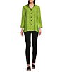 Color:Soft Lime - Image 5 - Woven Wire Collar 3/4 Sleeve Button-Front Printed Tunic