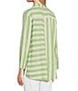Color:Soft Lime - Image 4 - Yarn Dye Stripe Print Point Collar 3/4 Sleeve Button-Front Hi-Low Tunic