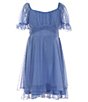 Color:Blue - Image 1 - Big Girls 7-16 Clip Dot Puff Sleeve Double Hem Dress