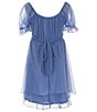 Color:Blue - Image 2 - Big Girls 7-16 Clip Dot Puff Sleeve Double Hem Dress