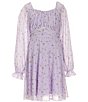 Color:Lavender/Pink - Image 1 - Big Girls 7-16 Long Sleeve Mesh Cross Waist Floral Print Dress