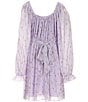Color:Lavender/Pink - Image 2 - Big Girls 7-16 Long Sleeve Mesh Cross Waist Floral Print Dress