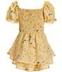 Color:Yellow/Blue - Image 2 - Big Girls 7-16 Short-Sleeve Floral-Printed Romper