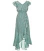 Color:Seafoam/Gold - Image 1 - Big Girls 7-16 Cap Sleeve High-Low Wrap Dress