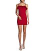 Color:Red - Image 1 - Faux Feather Trim Mini Dress
