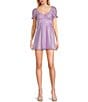 Color:Lavender - Image 1 - Short Sleeve V-Neck Organza Clip Dot Dress