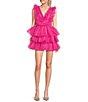 Color:Pink - Image 1 - V-Neck Ruffle Tiered Tulle Fit & Flare Dress