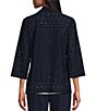Color:True Navy - Image 2 - 3/4 Sleeve Open Front Crepe Eyelet Knit Cardigan