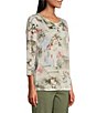 Color:Country Garden - Image 3 - Embellished Country Garden Print 3/4 Sleeve Crew Neck Knit Top
