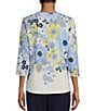 Color:Placed Daisy Cascade - Image 2 - Embellished Floral Print 3/4 Sleeve Crew Neck Knit Top