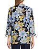 Color:Daisy Power - Image 2 - Floral Print Tie 3/4 Sleeve Y-Neck Button Front Top