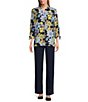 Color:Daisy Power - Image 5 - Floral Print Tie 3/4 Sleeve Y-Neck Button Front Top