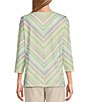 Color:Sap Green Stripe - Image 2 - Miter Stripe 3/4 Sleeve Keyhole Neck Knit Top