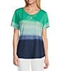 Color:Jade Ombre - Image 1 - Ombre Short Sleeve Keyhole Neck Knit Top