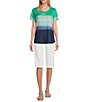 Color:Jade Ombre - Image 3 - Ombre Short Sleeve Keyhole Neck Knit Top