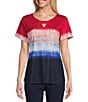 Color:Red Ombre - Image 1 - Ombre Short Sleeve Keyhole Neck Knit Top