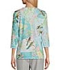 Color:Parrot Floral Patches - Image 2 - Parrot Floral Patches Print Embellished Crew Neck 3/4 Sleeve Knit Top
