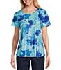 Color:Cool Abstract - Image 1 - Petite Size Abstract Print Embellished Short Sleeve Crew Neck Art Tee Shirt