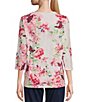 Color:Butterfly Border - Image 2 - Petite Size Embellished Butterfly Floral Print 3/4 Sleeve Scoop Neck Knit Top