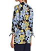 Color:Daisy Power - Image 4 - Petite Size Floral Print Tie 3/4 Sleeve Y-Neck Button Front Top