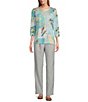 Color:Pearl Grey - Image 3 - Petite Size Textured Straight Leg Pull-On Pants