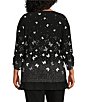 Color:Butterfly Fade - Image 2 - Plus Size Butterfly Print 3/4 Ruched Sleeve Crew Neck Ruffle Hem Knit Top