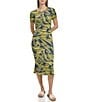 Color:Bamboo - Image 1 - Crew Neck Short Sleeve Printed Midi Dress