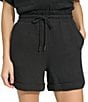 Color:Black - Image 1 - Gauzy Woven Roll Cuff Shorts