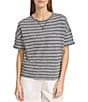 Color:Black/White - Image 1 - Heritage Stripe Short Sleeve Roll Cuff Top