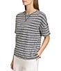 Color:Black/White - Image 3 - Heritage Stripe Short Sleeve Roll Cuff Top