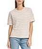 Color:Oatmeal - Image 1 - Heritage Stripe Short Sleeve Roll Cuff Top