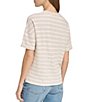 Color:Oatmeal - Image 2 - Heritage Stripe Short Sleeve Roll Cuff Top