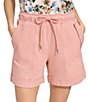 Color:Rose - Image 1 - Knit High Rise Elastic Drawstring Waist Pocketed Pull-On Shorts
