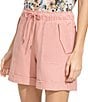 Color:Rose - Image 3 - Knit High Rise Elastic Drawstring Waist Pocketed Pull-On Shorts
