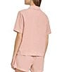 Color:Rose - Image 2 - Linen Blend Notch Collar Short Sleeve Camp Shirt