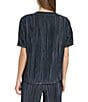 Color:Ink - Image 2 - Pleated Plisse Crew Neck Short Sleeve Roll Cuff Coordinating Top