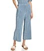Color:Faded Denim - Image 1 - Pleated Plisse High Rise Wide Leg Coordinating Pull-On Pants