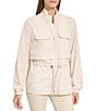Color:Sand - Image 4 - Stand Collar Clinched Waist Jacket
